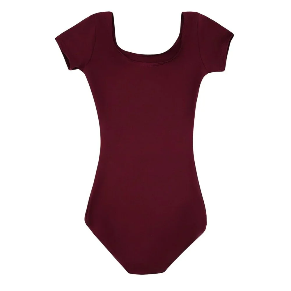 Danskin Childs S 4-6 Leotard Maroon Short Sleeve Scoop Neck Dance